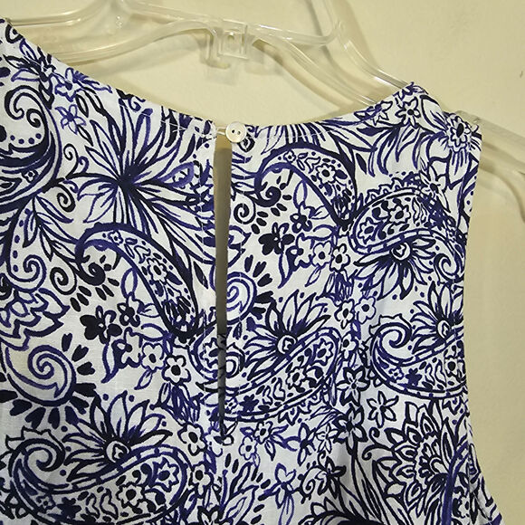 Sigrid Olsen Floral Paisley Print Linen Sun Dress Pockets Blue White Size Small - Picture 7 of 7
